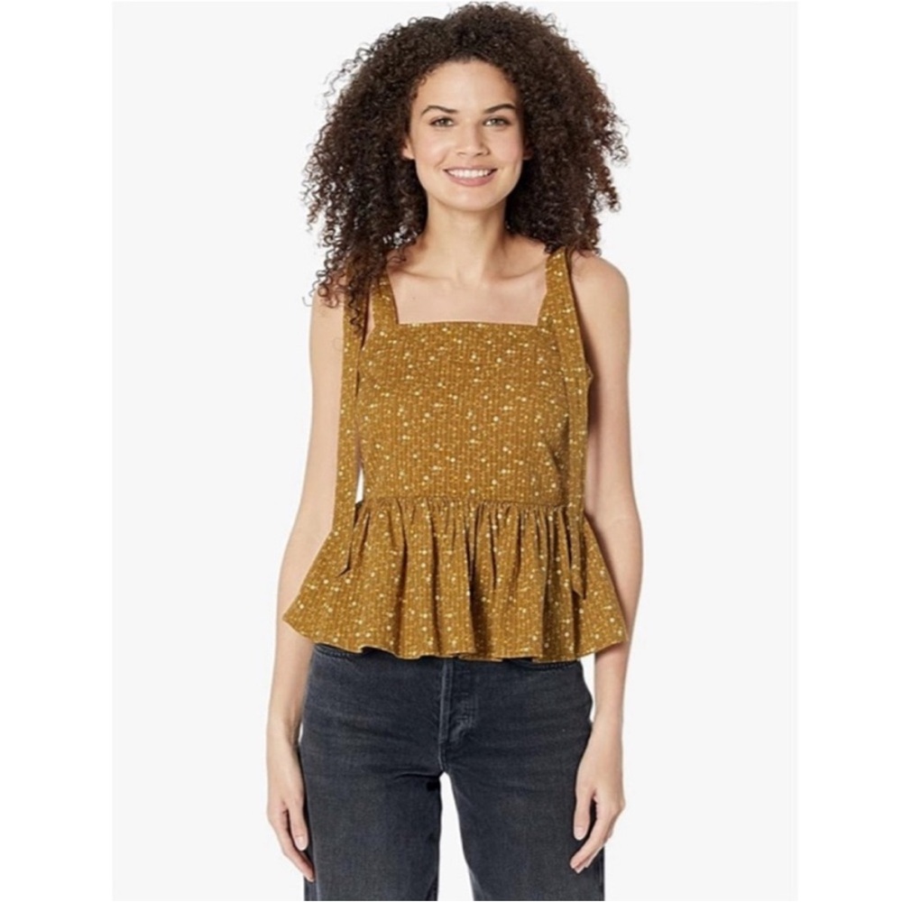 Madewell Mustard Ditsy Smocked Square-Neck Peplum Camisole